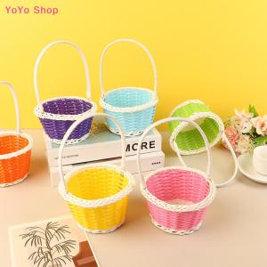 💕 YoYo Shop 💕 Plastic Rattan Woven Blue Easter Egg Basket Round Storage Basket Home Gift Basket