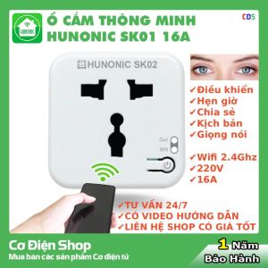 Ổ Cắm Wifi Thông Minh Hunonic SK02 - 220V - 16A - 3000W - Hàng chính Hãng - Bảo Hành 1 Năm