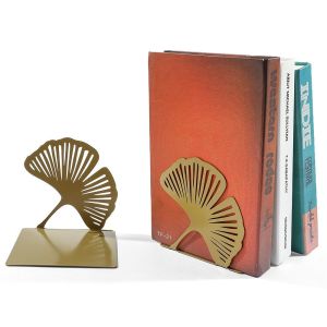 LENMAX. Creative L-shaped Folding Bookends Stylish Hollow Out Ginkgo Leaf Bookshelf Modern Light Luxury Metal Book Rack