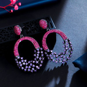 Thương Hiệu SEQUITO Bông Tai Tòn Ten Hình Bầu Dục Lớn Đính Đá Zircon Hình Khối Màu Đỏ Hồng Màu Vàng Đen Cho Nữ Trang Sức Dự Tiệc Dạ Hội Tuyên Bố SE531