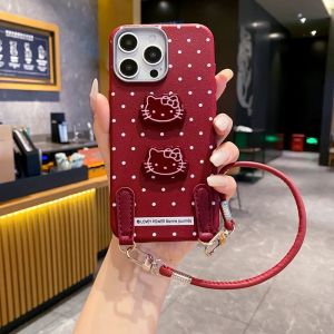 Infinix Smart 8 Pro 9 Hot 30i 40 Pro 40i 50 50i printed dot 3D kitty ribbon with chain strap leather phone case fon sarung 皮革手机壳