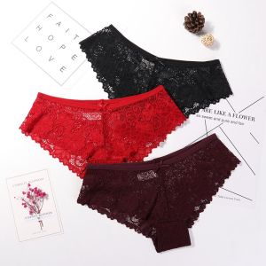 ECMLN 3PCS Lace Panties for Women Underwear Breath-able Female Panty Hollow Transparent Briefs Ladys Lingerie Plus Size S-XXL