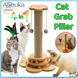 Allieuka Cat Scratching Post Cat Toy Turntable Sisal Solid Wood Interactive Track Ball Matibay Indoor Kitten
