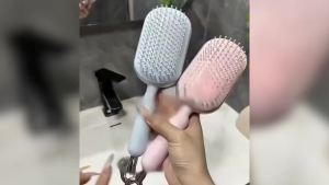 2026 Upgrade Retractable Cushion Massage Comb Anti Static Self Cleaning Hair Brush for Women and Men Anti Static Pull Ring Air Cushion Massage Brush for All Hairs Types (Blue)