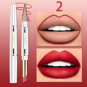 Matte Lipstick Lip Liner Dual-Ended Natural Outline Lip Shape Lip Plumping Pencil Does Not Lose Color Non-stick Cup Students Whitening Lipstick双头口红笔