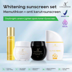 CHALONESE WHITENING SUNSCREEN SET (TONER+1 SET MOISTURIZER+SUNSCREEN)MELEMBABKANMENCERAHKANMELINDUNGI WAJAH DARI PAPARAN SINAR MATAHARI