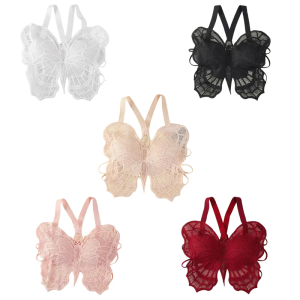 Women Butterfly Lace Strappy V Neck Crop Top Padded Bustier Bralette Floral Backless Camisole Vest Festival Beach Bra