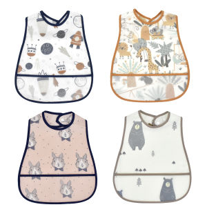 4Pcs/Set Cute Cartoon Pattern EVA Baby Bibs Adjustable Dirt Proof Waterproof Baby Bibs Big Pocket Burp Cloths for Girls Boys