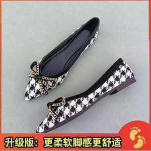 Free Shipping Pointed-Toe Flat Shoes For Women New Style Houndstooth Pattern Bow Detail Comfortable Versatile Soft Sole Suitable For All Seasons