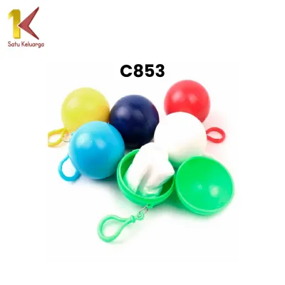 Satu Keluarga Jas Hujan Bola Plastik Gantung Warna Warni Anti Air C853 Raincoat Travel PortableJas hujan Konser dengan Gantungan Bola Kunci