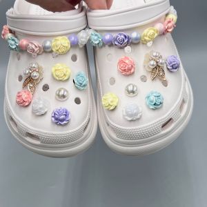 16Pcs/Set Crocs Charms Shoes Pearl Chain Flower Shoe Buckle DIY Decoration Set for Crocs
