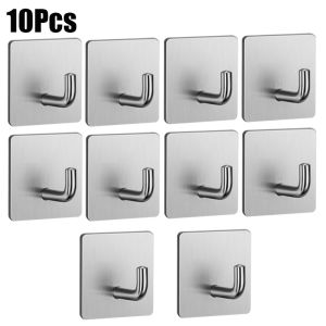 20/10Pcs Heavy Duty Stainless Steel Wall Hooks Holder / Self Adhesive Door Wall Hangers / Strong Adhesive Hooks for Kitchen Bathroom Storage
