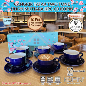 KOPIN 6 pasang cangkir gelas kopi + tatakan / Cangkir Kopi Cappuccino Keramik Warna ungu mutiara / Cappuccino Cup KOPIN KPC-03