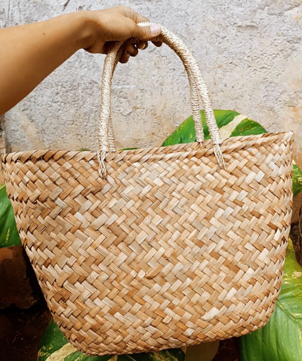 Seagrass sawali tote bag knitted beach bag banig bag sea grass