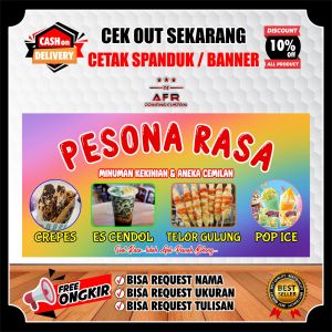 Spanduk Jajanan Receh Viral Kekinian Banner Warung Jajanan Viral Ukuran 120x60cm