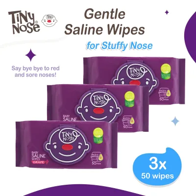 Tiny Nose Natural Saline Baby Wet Wipes - Dissolves and Clears Nasal Mucus - Stuffy Nose - 50 Pulls - Pack of 3