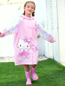 2025 Áo Mưa Trẻ Em Hello Áo Mưa Phản Quang Chống Nước Cho Bé Gái Mẫu Giáo Mỏng Trong Suốt Đáng Yêu