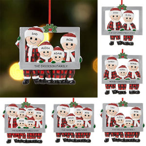 Happy Family Creative Photo Frame DIY Family Member Name Blessing Christmas Tree PVC Pendant Party Home Decoration