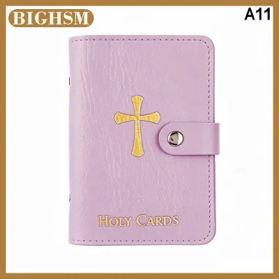 BIGHSM Leather Holy Card Holder Pocket Prayer Card Organizer With Snap Closure Waterproof Large Capacity Card Collection