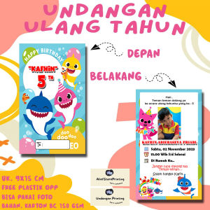 Undangan Karakter Baby Shark( 100 PCS / 50 PCS / 30 PCS/ 20 PCS / 10 PCS ) / Undangan ulang tahun / undangan ultah / undangan cetak / cetak undangan  / undangan anak / undangan print / undangan pesta / print undangan / undangan karakter / undangan motif /