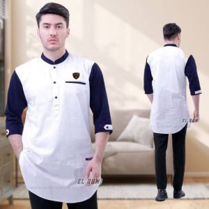 Baju Koko Muslim Kurta Pria Dewasa Lengan Panjang 3/4 Bahan Katun Nyaman Dipakai