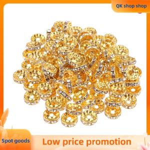 ✨QK shop✨ 100pcs 5 7 10mm Rondelle Disc 316 Stainless Steel Crystal Spacer Beads With Rhinestone For Jewelry Making DIY Bracelet