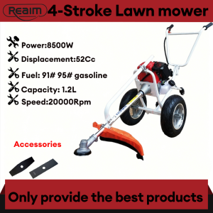 REAIM 8500W Grass Cutter 4 Stroke Gasoline Heavy Duty Push Lawn Mower with Big Frame Lawn mower accessories for Garden Weeding Household Agricultural