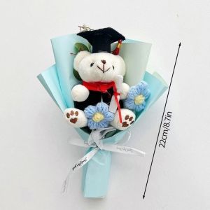 Crochet Flowers Bouquet Cute Dr. Bear Graduation Flower Bouquet Gift Artificial Flowers Mothers Day Gifts Home Decoration Supplies