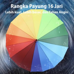 Payung Golf Jumbo Rainbow Pelangi 16 jari Gagang J Merk Kapal