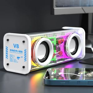 V8 Transparent Mecha Speakers Bluetooth 5.0 Wireless Double Bass Diaphragm Subwoofer Music TWS RGB LightParty Loudspeaker