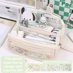 Cute Canvas Pencil Case DIY Kuromi Pencil Case Cinnamoroll My Melody Pencil Bag Free Sticker Pencil Bag 库洛米DIY铅笔盒