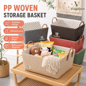 Vixplorn Collapsible Woven Storage Basket with Leather Handles for Clothes Toys Multicolor Closet Organizer
