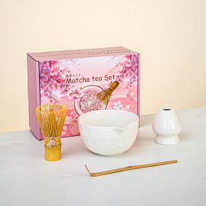 Japanese Cherry Blossom Matcha Tea Set Ceramic Bowl Bamboo Matcha Whisk Traditional Matcha Gifts Box