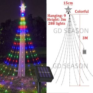 3M/288 LED Tree Waterfall Solar Light Christmas Decorations Star String Lights Fairy Star Light