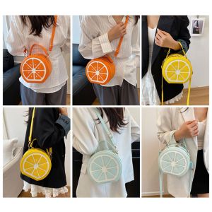 BK6H PU Leather Crossbody Bag Sequined Trendy Versatile Shoulder Bag Trendy Convertible Strap Lemon Shaped Bag Street Style