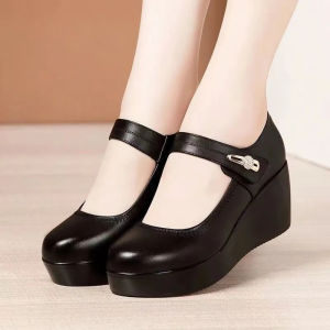 leather shoes Wedges soft bottom single shoes female non-slip work shoes