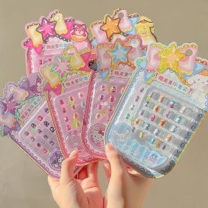 24Pcs/Set Cartoon Sanrio Kids Fake Nails Hello Kitty Kuromi Melody Detachable Press on Fake Nails Full Cover Press Stick on Nails Children Nail Decor