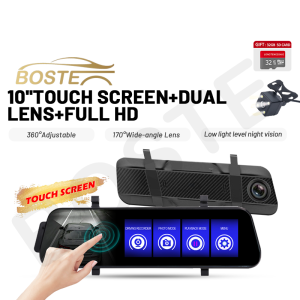 9.66 Inch IPS Touch Screen Dash Camera For Car Full HD 1080P Dashcam With Night Vision 360 Dash Cam Front And Back Car DVR Rear View Rear View Mirror Camera