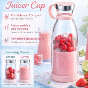 【Wireless 30s Quick Juice】 Portable Mini Juicer Cup Smart Smoothie Maker for Home Office Travel/Rechargeable Fruit Blender/Compact Design Stainless Steel Easy Clean