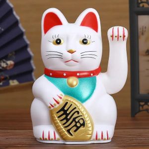(In stock) 6"H Cats Chinese Feng Shui Beckoning Cat Wealth White Waving Fortune Gold Sier Black Best Gift for Good Luck Decor