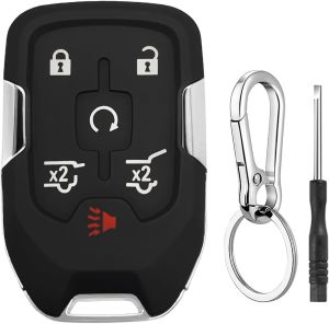 6 Button Key Fob Case Shell for Chevy Suburban Tahoe GMC Yukon XL Denali 2015 2016 2017 2018 2019 2020 HYQ1AA 13580802 Car Keyless Entry Remote Control Smart Key Fob Cover Replacement with Keychain