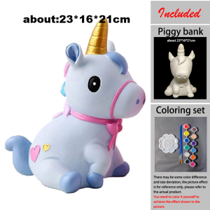 [Fast Shipping] 15 - 26 cm DIY Graffiti Piggy Banks in Dinosaur/Unicorn/Chicken/Tiger/Cow/Bird/Fish/Pig/Fox/Elephant/Dog Shapes. Souvenir Festival Gifts Home Decor Desk Ornaments. Durable Vinyl Birthday Presents [White Piggy Bank + 12 - color Paint Set]