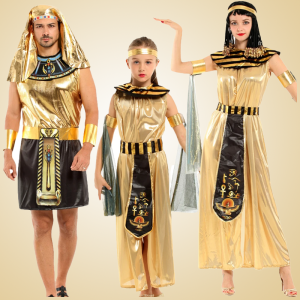 Parents-child Ancient Egyptian King Pharaoh Goddess Cleopatra Cosplay Costume  Golden Ancient Egyptian Cosplay King Queen Robe
