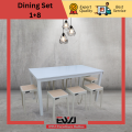EWJ - 3600 9999/9984/9986 Dining set 1+4/1+6/1+8 with stool Meja Makan Murah Dining Table Meja Makan. 