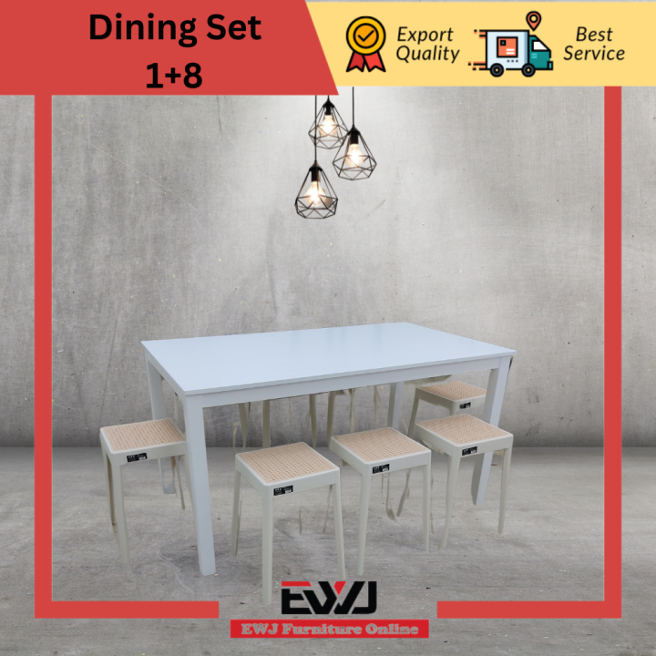 EWJ - 3600 9999/9984/9986 Dining set 1+4/1+6/1+8 with stool Meja Makan Murah Dining Table Meja Makan