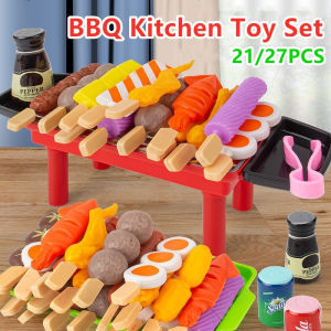 21/27PCS Childrens Play House BBQ Toy Barbecue Set Kitchen BBQ Skewers Simulation Food Toys For Kid