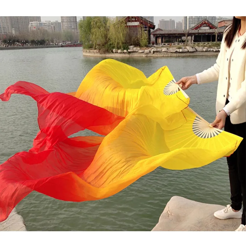 QAOlDH 2pcs 1.5M Silk Belly Dance Fan National Dance Dancing Long