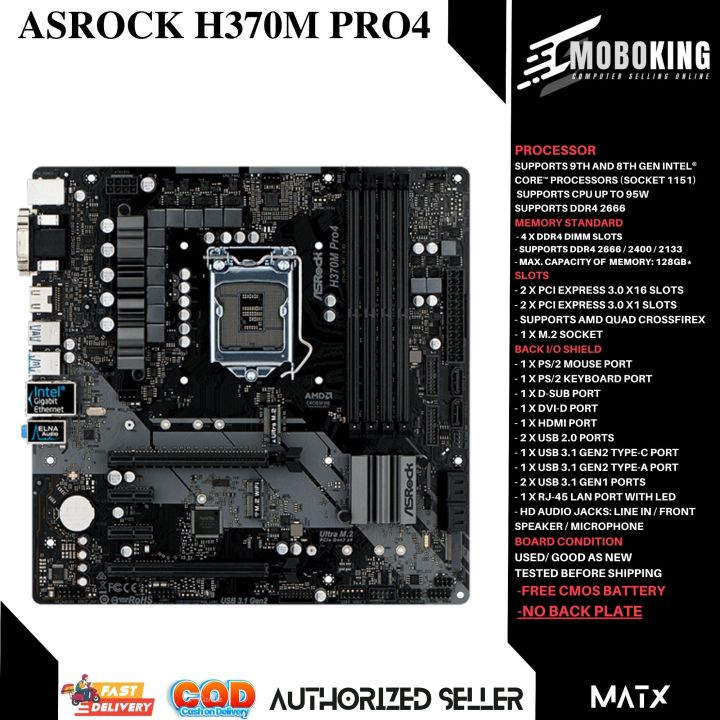 ASROCK H370M PRO4 9th 8th Desktop Motherboard H370 Socket LGA 1151 i3 i5 i7 DDR4 128GB MoBoKing Preloved Lazada PH