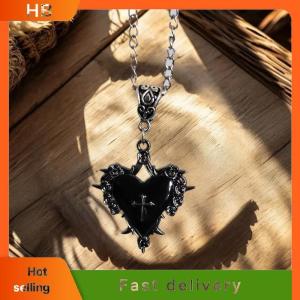 HB Gothic Death Cross Necklace For Women Man Fashion Witch Jewelry Accessories Gift Thorn Rose Red Heart Pendant Choker New
