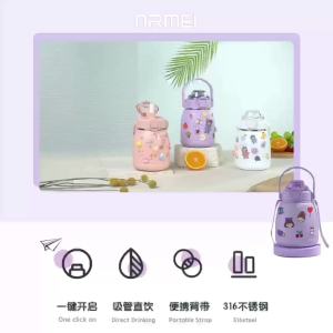 NRMEI แก้วเก็บความร้อน 316 ขวดน้ำนักเรียนหญิงความจุขนาดใหญ่แบบพกพาน่ารักหลอดน้ำถ้วยท้องใหญ่ที่นิยมในโลกออนไลน์